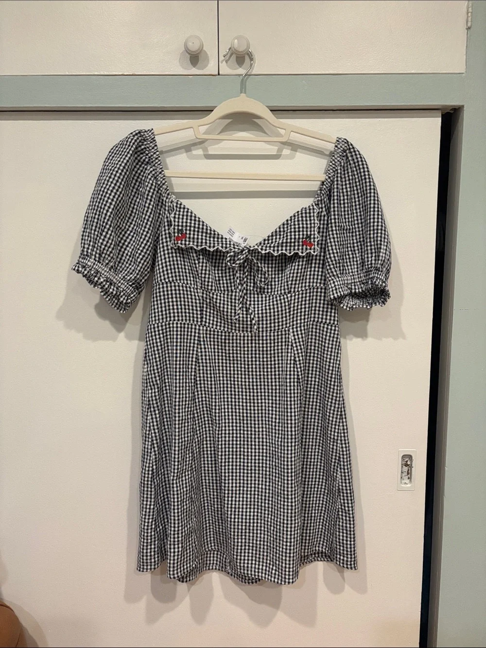 American Eagle Outfitters Black and White Gingham Puff Sleeve Dress - Picture 1 of 5